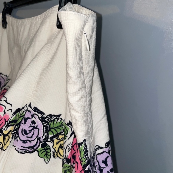 EUC Ann Taylor Loft Floral Print Cream Pleated A-line Full Short Skirt Size 16 - Picture 4 of 9